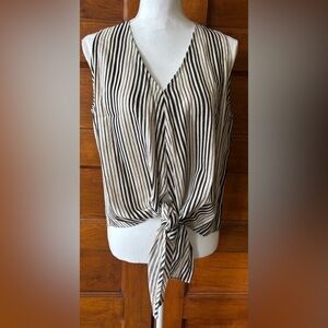 Striped Black and White Tie Front Sleeveless Top